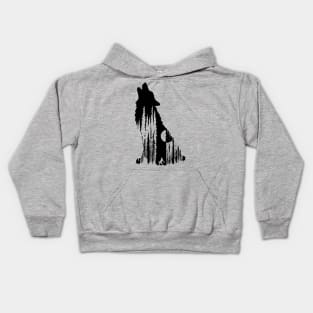 Werewolf Under Full Moon in Forest in a Wolf Silhouette Illustration Kids Hoodie